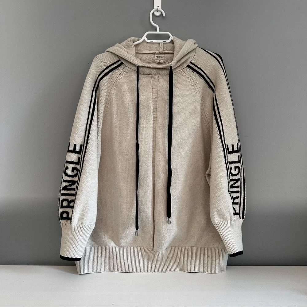 Pringle of Scotland x H&M Oversized Hoodie Sweater Wool Blend Cream & Black XL - Picture 3 of 13